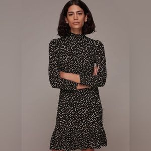 Whistles Irregular Spot Jersey Dress | Black Polka dot | size UK 8 / US 4